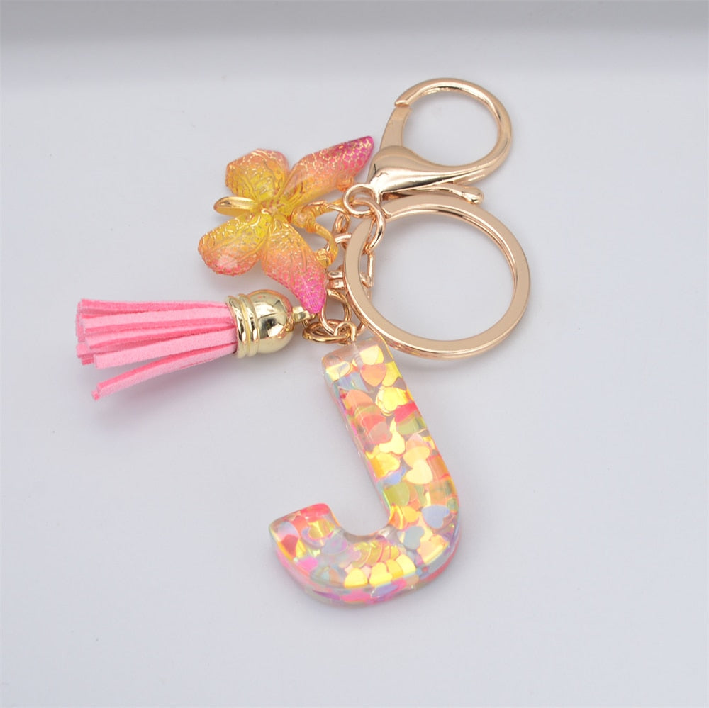 Acrylic Butterfly Letter Keychains English Alphabet Crystal Women Key Chains