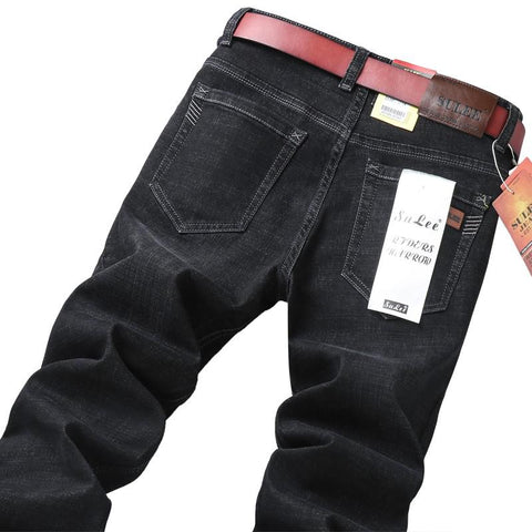 Comfort Straight Denim Pants Men Jeans Business Casual Elastic