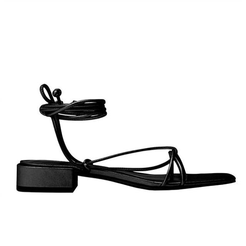 Women Gladiator Sandals Square Toe Low Heels Female Cross Tied Shoes