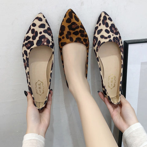 Leopard Flat Fashion Classic Flats Casual Pointed Toe Slip On Shoes