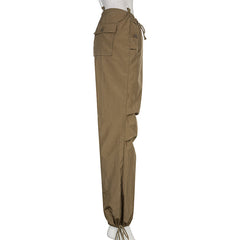 Khaki Low Rise Cargo Pants Vintage Baggy Wide Leg Trousers Streetwear