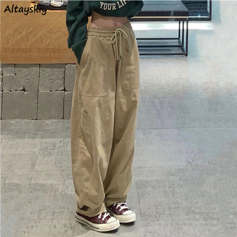 Women S-3XL Casual Pants Safari Style Drawstring High Waist Trousers
