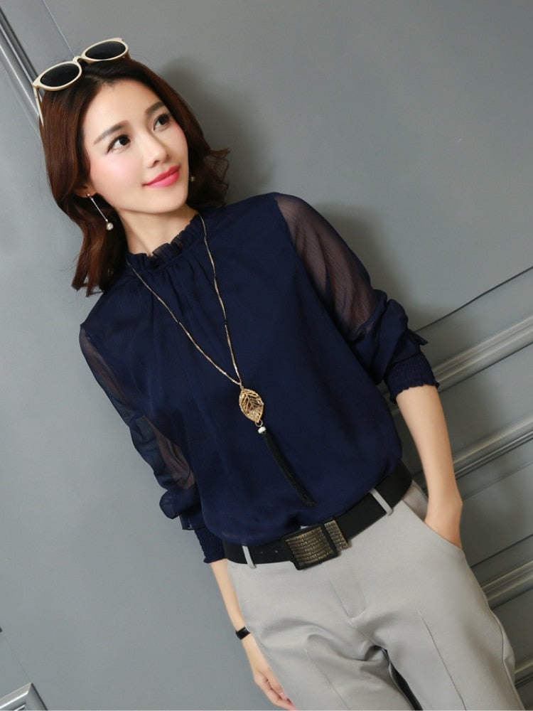 Chiffon Blouse Women Tops Long Sleeve