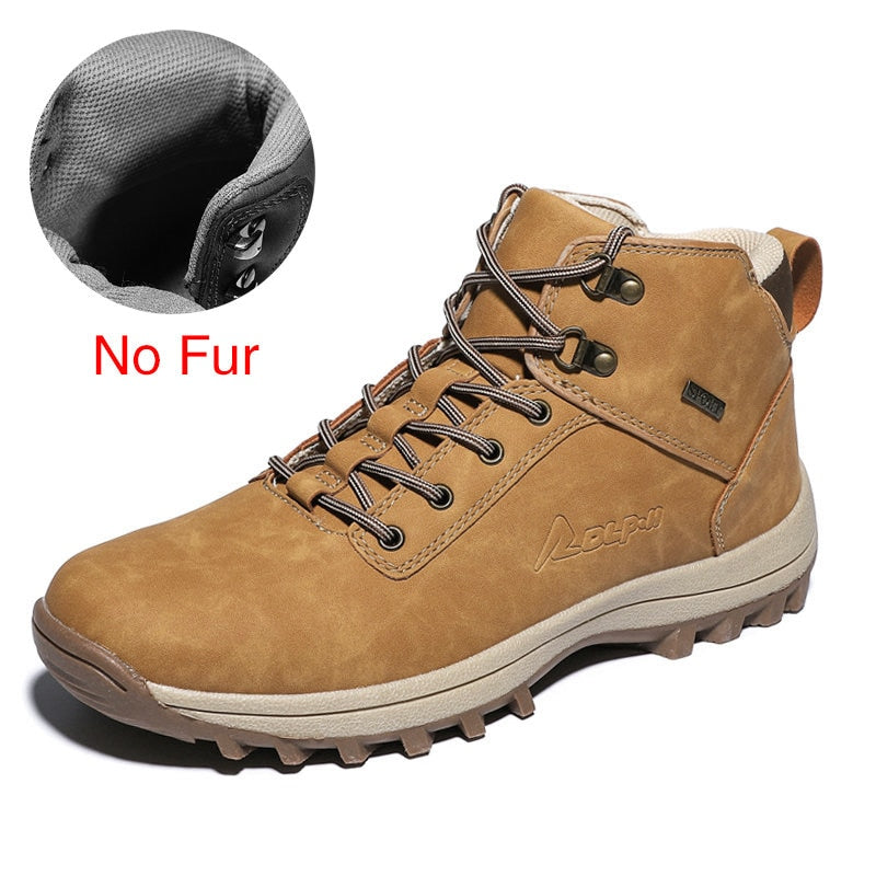 Warm Men Boots Genuine Leather Fur Plus Men Snow Boots