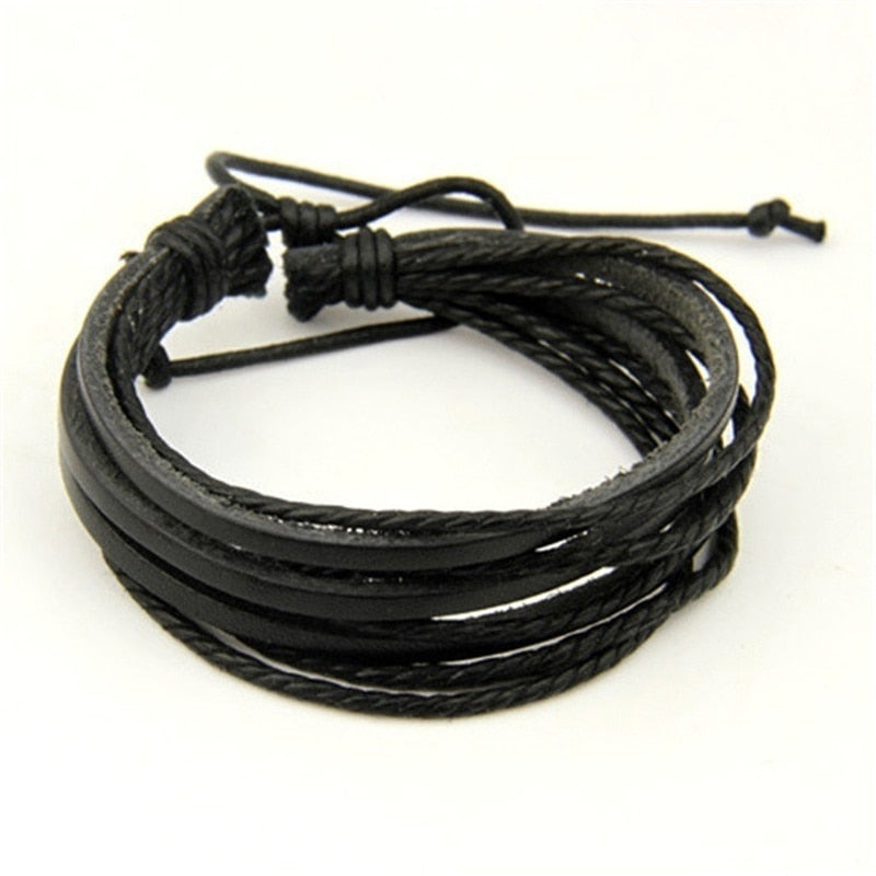 King Leisure Fashion Men Hand-woven Multilayer Leather Bracelet Handmade