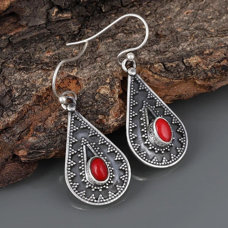 Trendy Women Earrings 4 Colors Delicate Gold Color Inlay Natural Stone