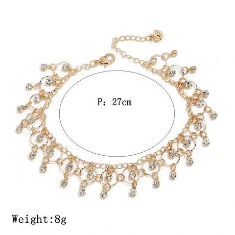 Fashion Women Crystal Tassel Beach Anklet Classic Gold Foot jewelry