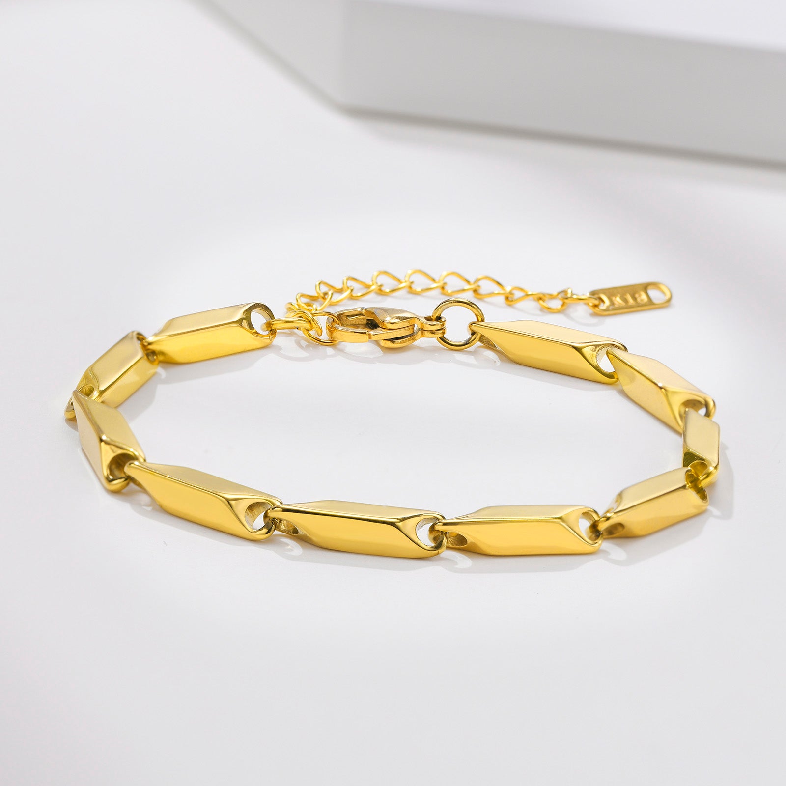 Bar Link Baht Link Chain Bracelet Stainless Steel Gold Plated Bamboo Bracelets