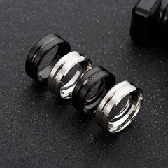 Fashion Round Ring Men Simple Classic Pave Black Zircon Width 8mm Finger Rings