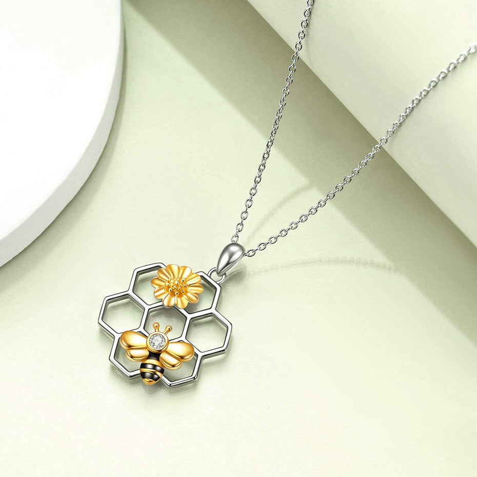 Rose Valley Sunflower Pendant Necklace for Women Bee Pendants