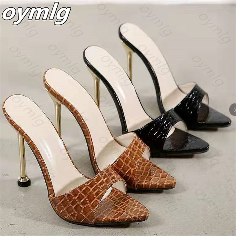 Summer women sandals snake print Strappy Mules high heels Slippers