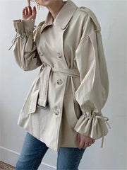 Minimalist Women Trench Coat Sashes Windbreaker Loose Flare Sleeve Double Breasted Trench