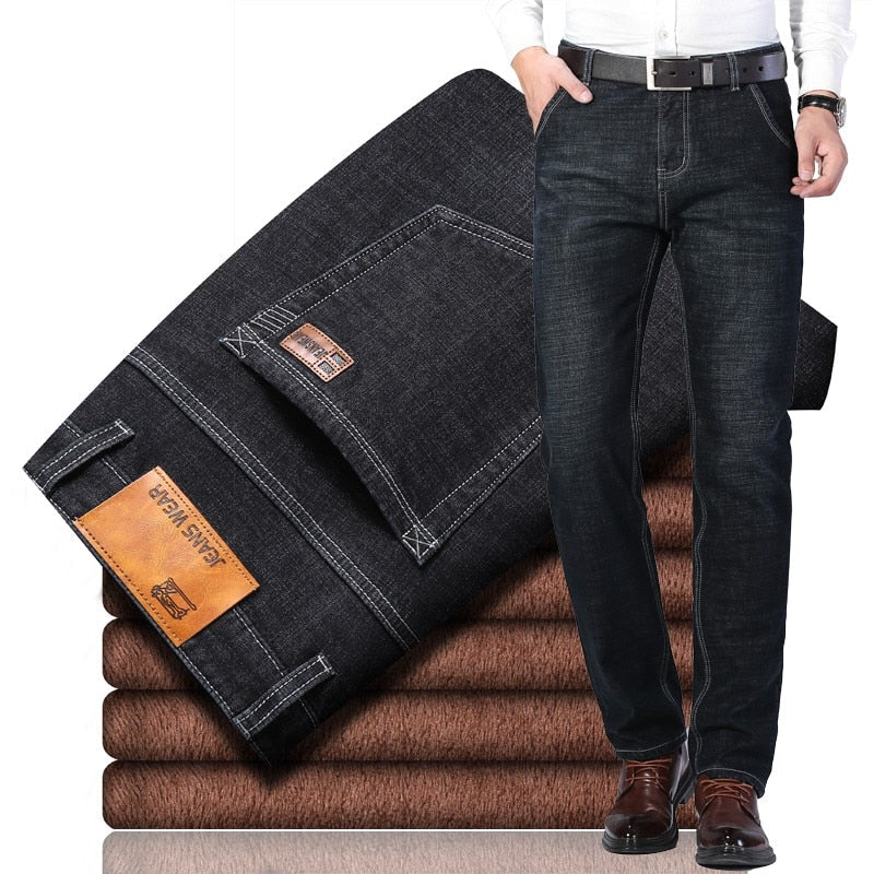 Jeans Brand Warm Flocking Warm Soft  Men Activities Warm Fleece