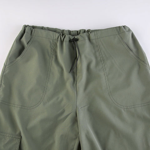 Green Casual Cargo Pants y2k Aesthetic Low Rise Drawstring Straight Capris