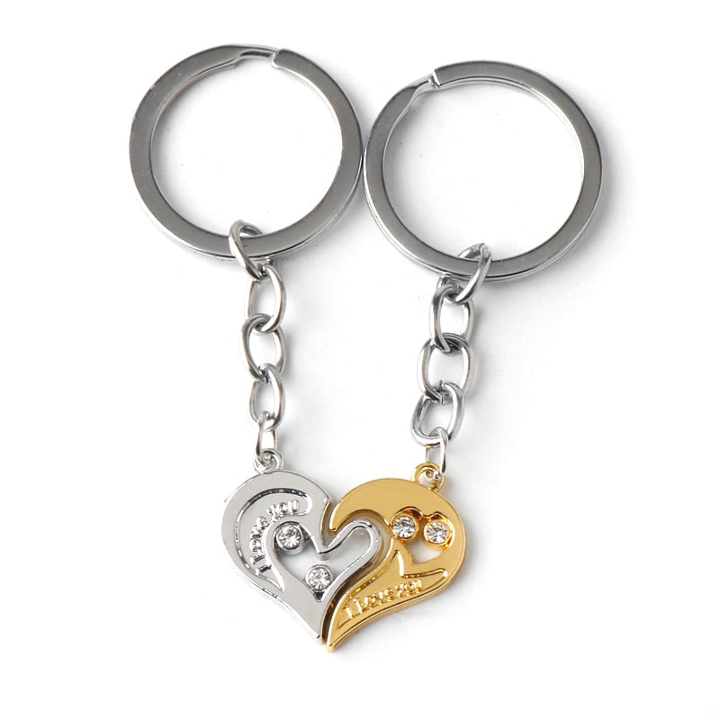 Couple Keychain I Love You Heart Key Rings Crystal Heart Key