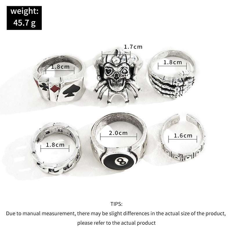 Punk Style Fashion Set Ring Men Vintage Various Shapes Street Hip Hop Finger