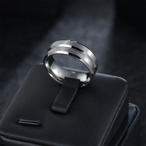 Fashion Round Ring Men Simple Classic Pave Black Zircon Width 8mm Finger Rings