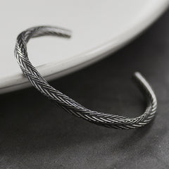 Personality Vintage Feather Silver Color Open Cuff Bracelet