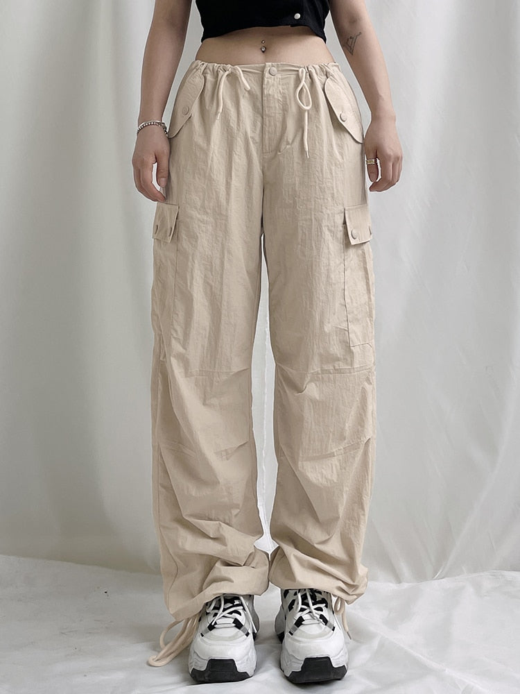 Baggy Cargo Pants Low Rise Drawstring Fashion Pocket Casual Pants