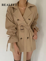 Minimalist Women Trench Coat Sashes Windbreaker Loose Flare Sleeve Double Breasted Trench
