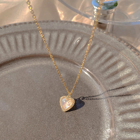 Trendy Fine Heart Shaped Opal Chain Pendant Necklace