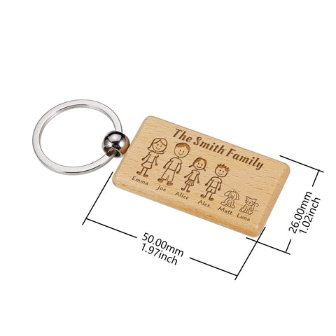 Family Love Cute Keychain Wooden Engraved Family Name