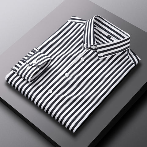 Mens Striped Shirts Long Sleeve Button Down Shirt Business