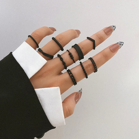 10Pcs/Set Bohemian Geometric Metal Ring Set