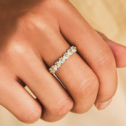 Vintage Daisy Flower Open Rings For Women Style Sunflower Adjustable Finger Ring