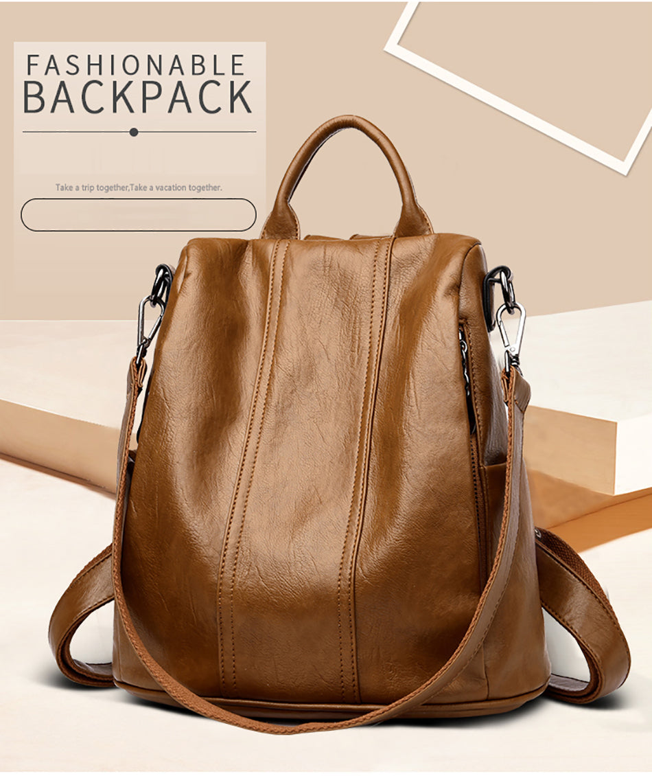 Women Waterproof Anti Theft Leather Backpack