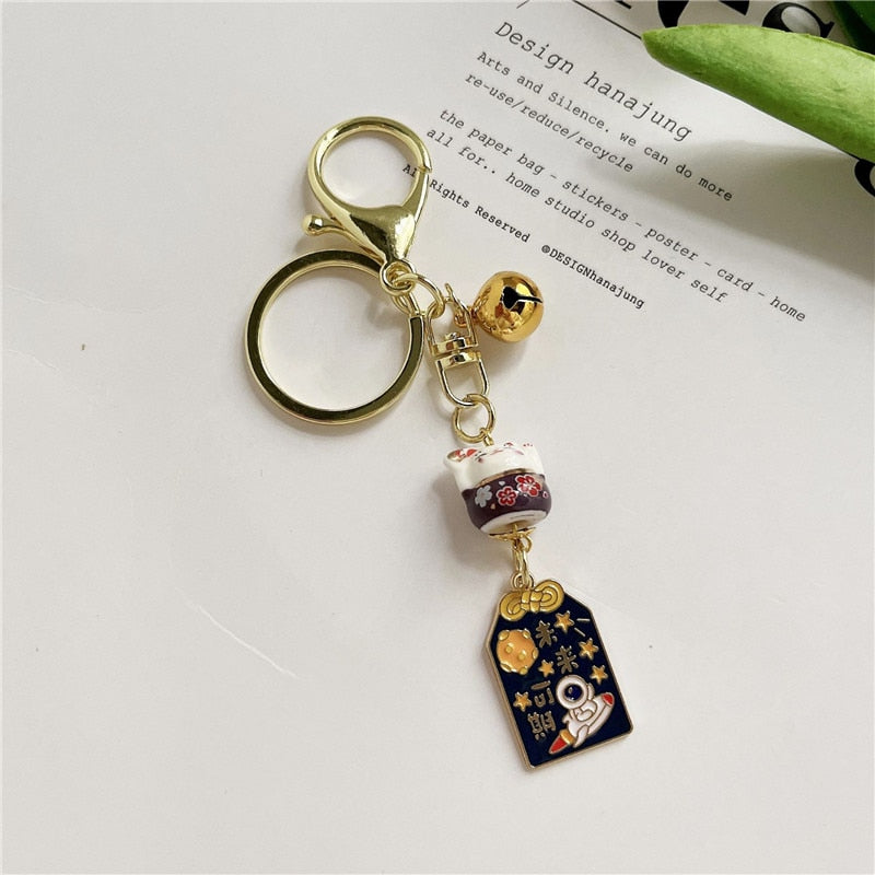 Omamori Sakura Amulet Lucky Cat Keychain Cute Pendant Clothes