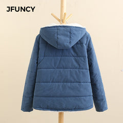 Fleece Parkas Coat New Korean Casual Jackets Cotton Hooded Windproof Warm