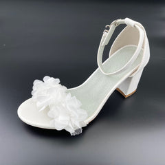 Heels White Wedding Shoes Bride Elegant Ankle Buckle Ladies Heeled Sandal