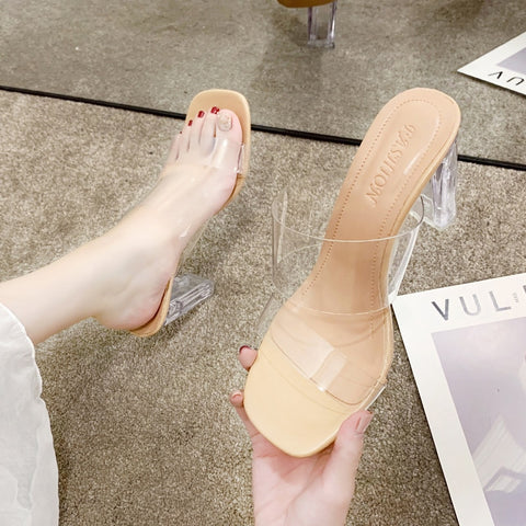 Transparent High Heels Women Square Toe Sandals