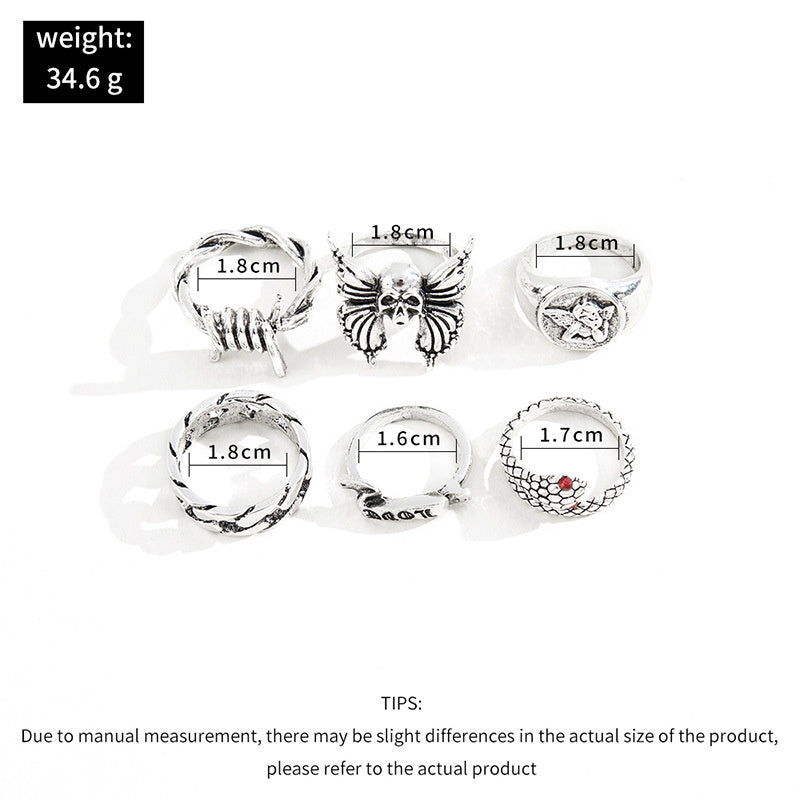 Punk Style Fashion Set Ring Men Vintage Various Shapes Street Hip Hop Finger