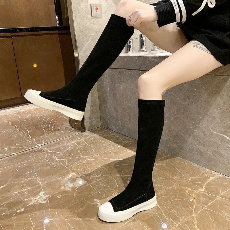 Women Elastic Socks Boots Thick-Soled Stovepipe Boots Fashion F