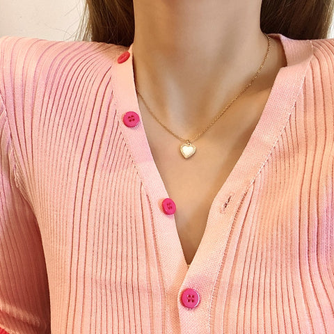 Trendy Fine Heart Shaped Opal Chain Pendant Necklace