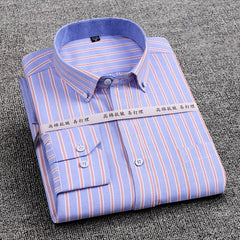 Mens Striped Plaid Oxford Spinning Casual Long Sleeve Shirt