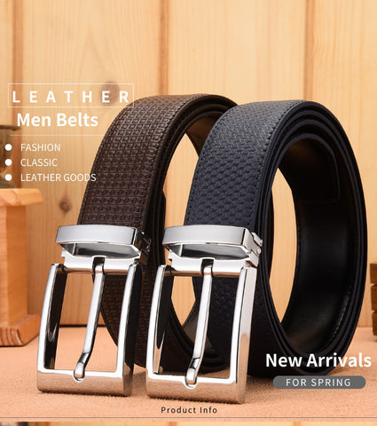 Man Cowskin Leather Belts For Men Jeans Plaid Strap