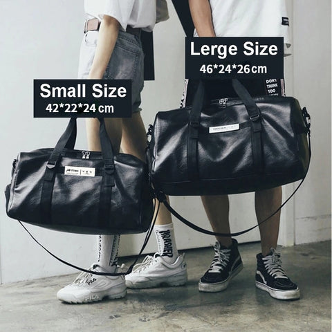 Gym Bag Leather Women Fitness Shoe Compartment Men Duffle Shoulder Bags