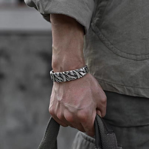 Personality Vintage Feather Silver Color Open Cuff Bracelet