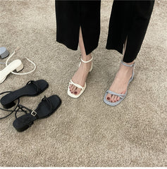 Narrow Band Women Sandal Shoes Fashion Thick Heel Ladies Elegant Open Toe