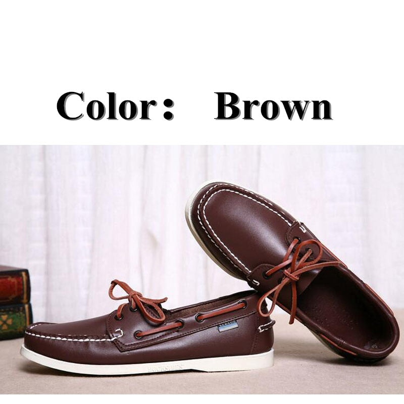 Men Genuine Leather Driving Shoes Docksides Classic Boat Shoe