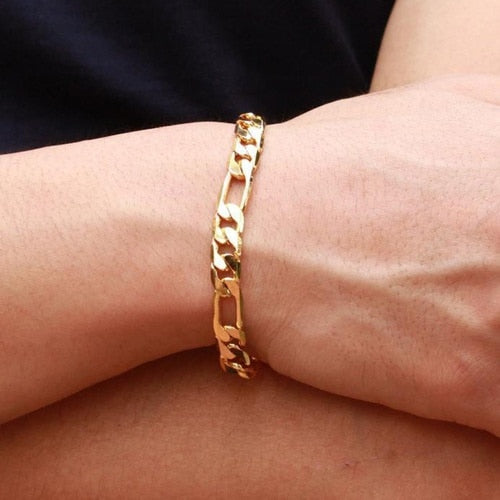 Gold Plated Mens Bracelet, Mens Gold Chain Bracelet