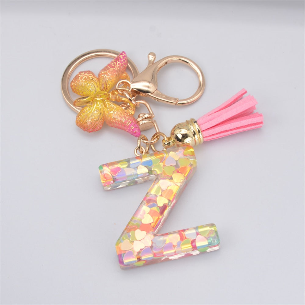 Acrylic Butterfly Letter Keychains English Alphabet Crystal Women Key Chains