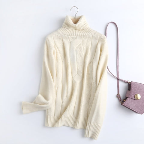 Woolen Turtleneck Knitted Sweater Jumper Elegant Pullovers Chic Tops