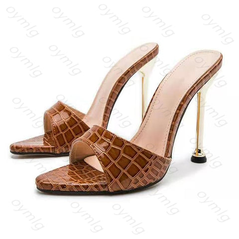 Summer women sandals snake print Strappy Mules high heels Slippers
