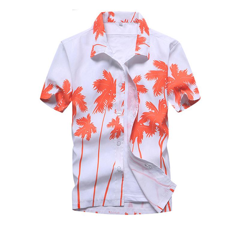 Fashion Mens Hawaiian Shirts Short Sleeve Button Coconut Tree Print Casual