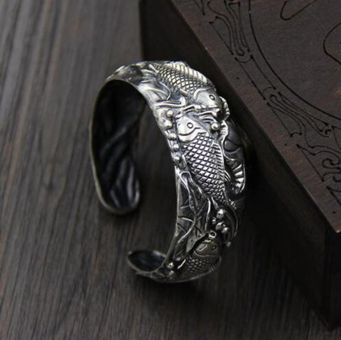 Personality Vintage Feather Silver Color Open Cuff Bracelet