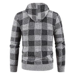 Autumn Winter Thick Cardigan Plaid Sweater Hooded Fashion